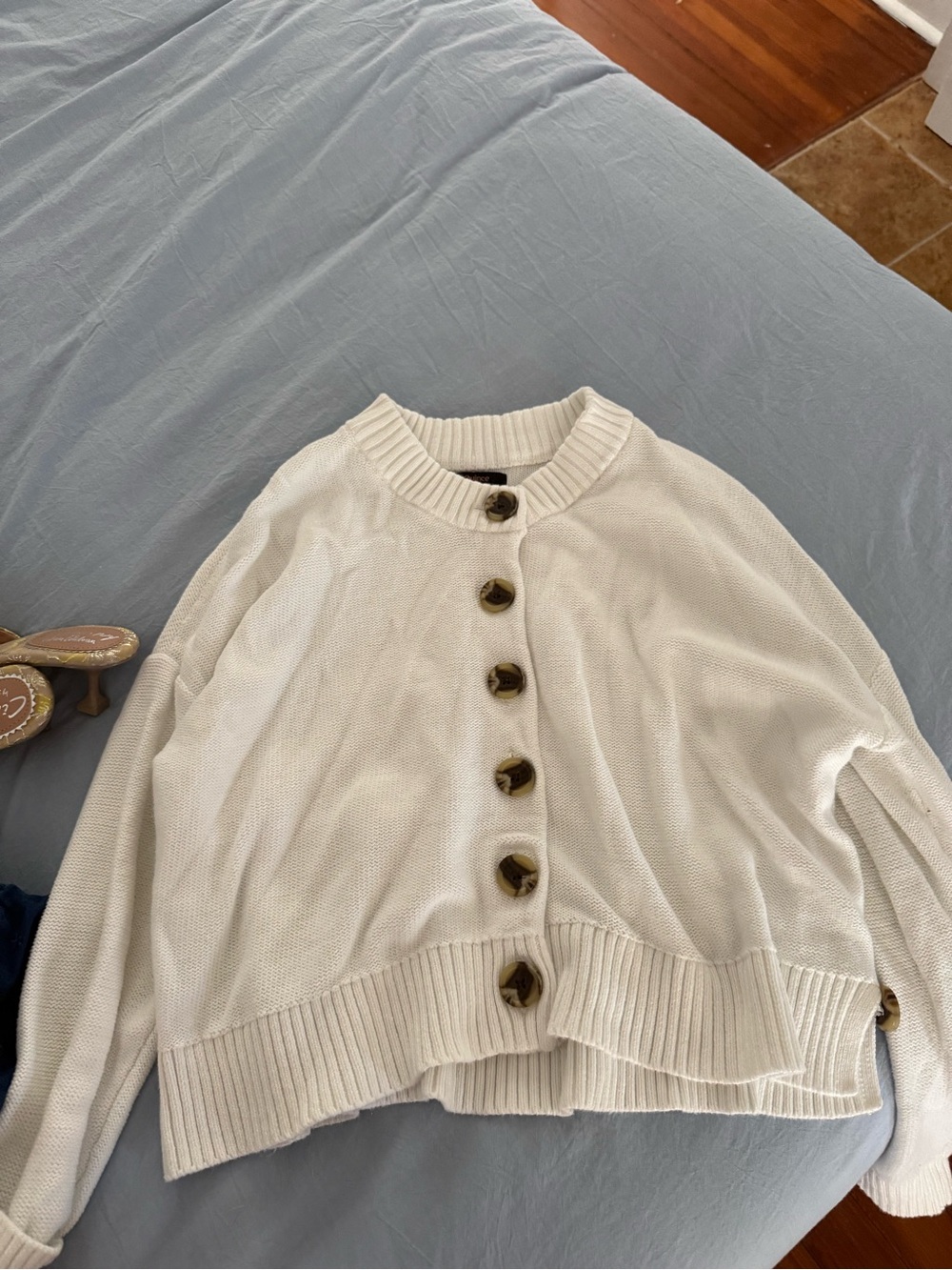 Quince Cream Button-Front Knit Cardigan